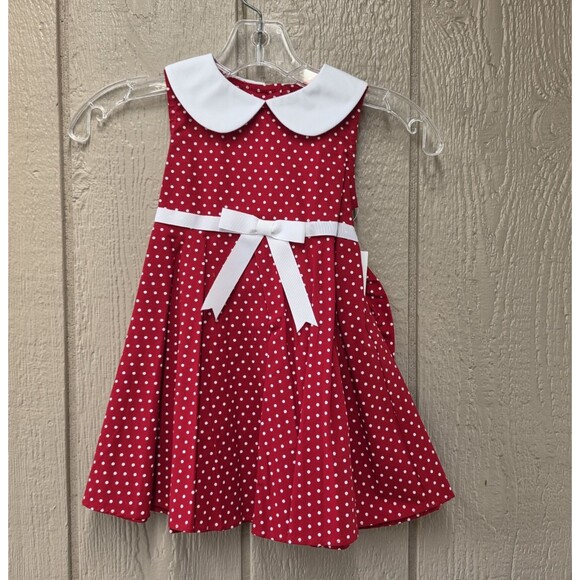 Rare Editions Other - Vintage Rare Editions Polka Dot Dress Size 3T Red With Hat Peter Pan Collar NWT